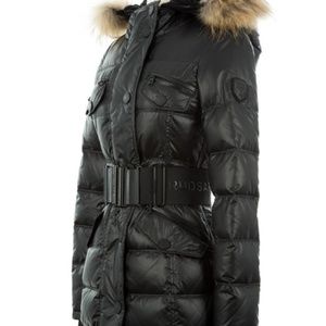 Belted Rudsak Puffer Jacket with Fur Trim